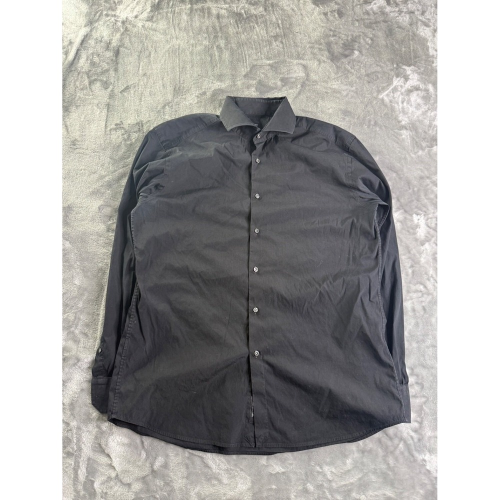 Hugo Boss Tailored Slim Fit Men's Dress Shirt Black Solid Cotton Size 17 43